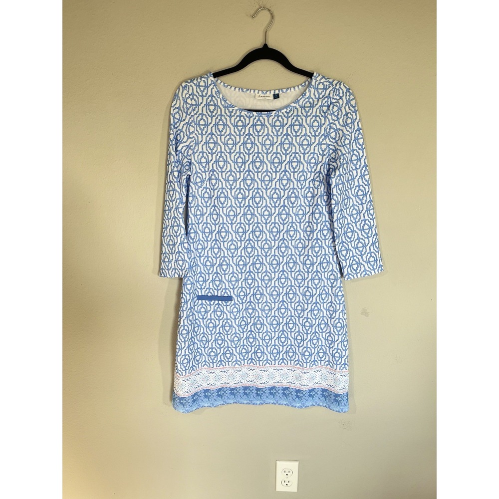 Cabana Life Dress Size S UPF 50+ 3/4 Sleeve Resort Beach Cruise Blue Modest